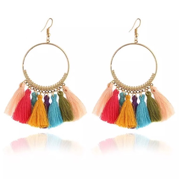 HP!🌈NEW💙💎BEAUTIFUL🌈COLORFUL TASSEL HOOPS💙GOLD - Picture 3 of 8